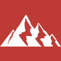 Elevate Logo - red background with white mountains